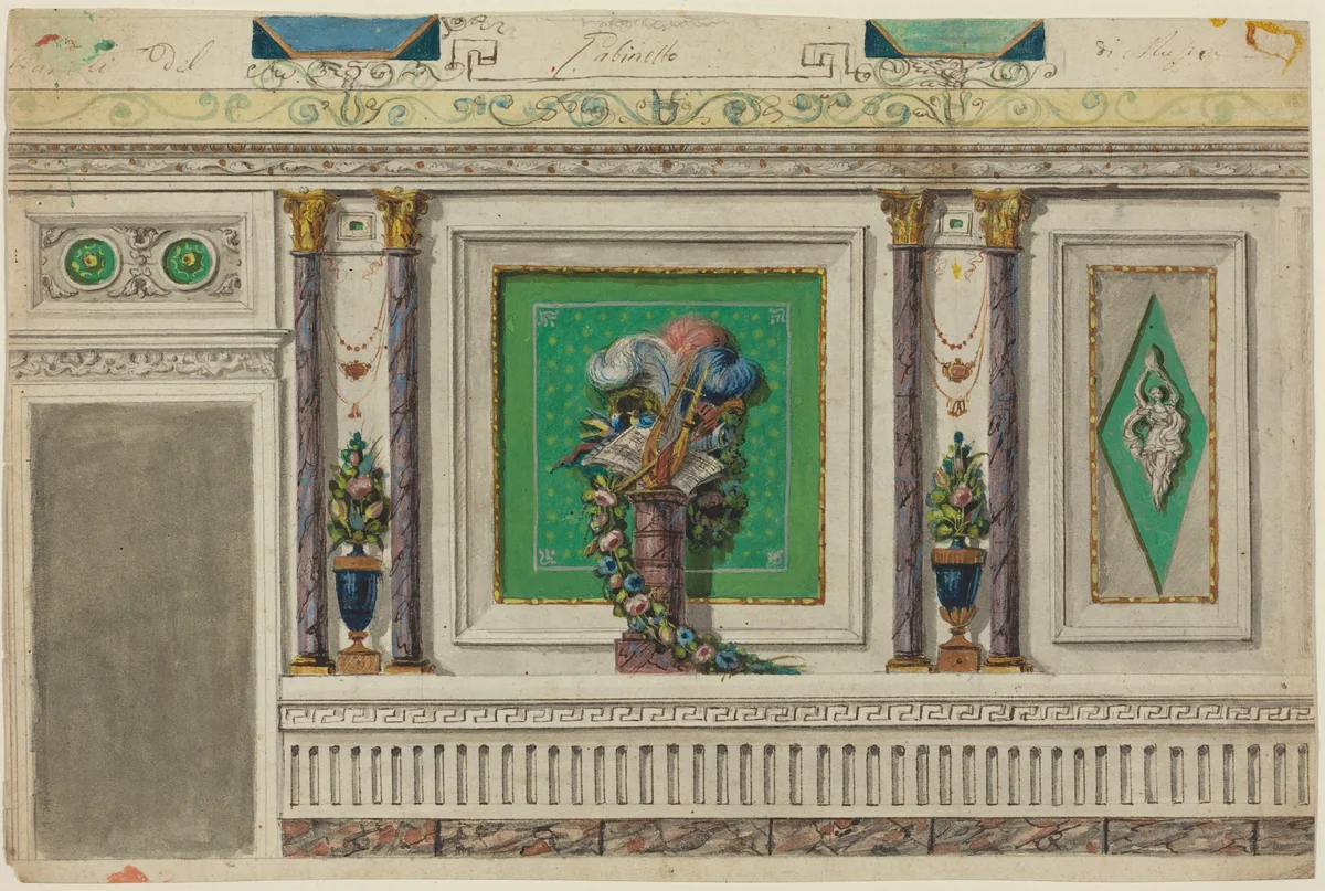 Design for a Wall of a Music Room [recto] by Italian 18th Century, drawing, 1700-1799
