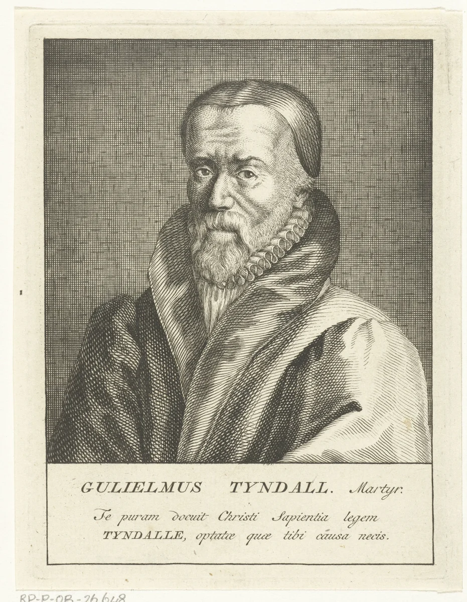 Portret van Engelse priester en theoloog William Tyndale by François van Bleyswijck, print, 1681-1741