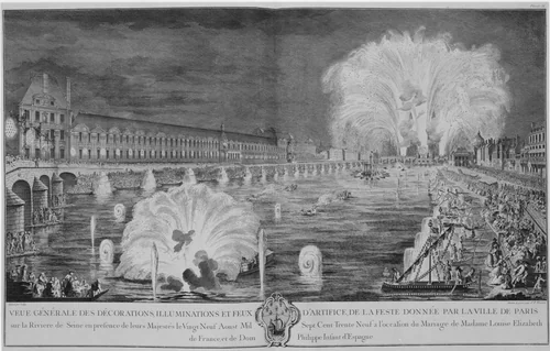 Marriage of Louise-Élisabeth of France and Don Philip of Spain, Paris, August 29, 1739 by Jacques François Blondel, print, 1740