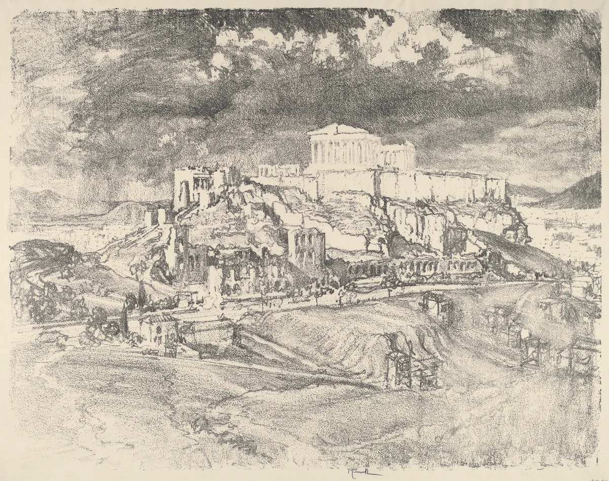 Storm behind the Acropolis by Joseph Pennell, print, 1913