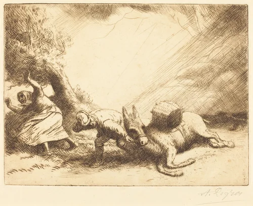 Donkey Upset by Storm (L'ane renverse par la foudre) by Alphonse Legros, print, 1837-1911