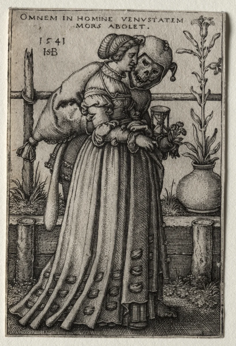 The Lady of Death Masquerading as a Fool by Hans Sebald Beham, print, 1541