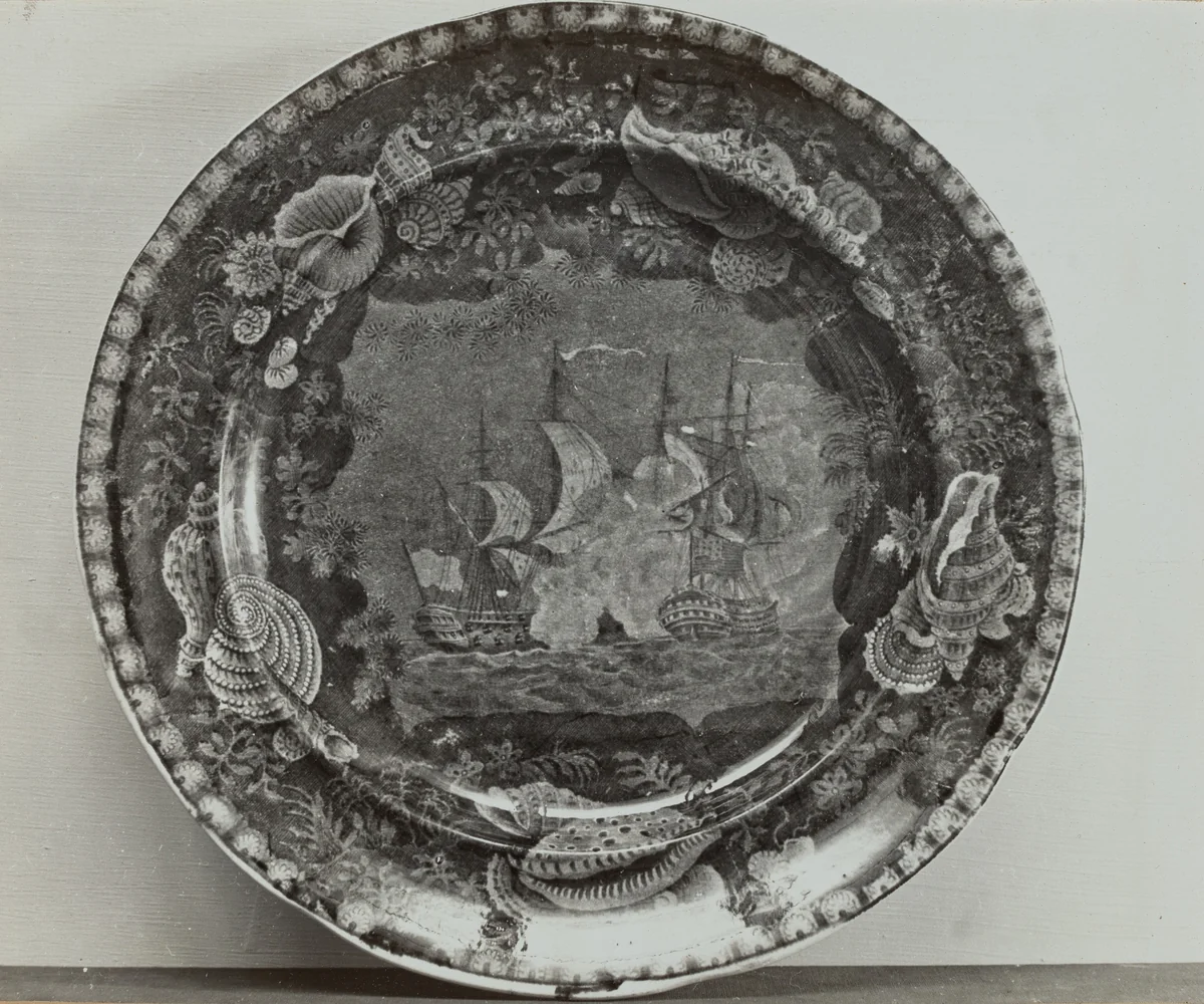 Plate - "Naval Battle" by Helmut Hiatt, index of american design, 1936