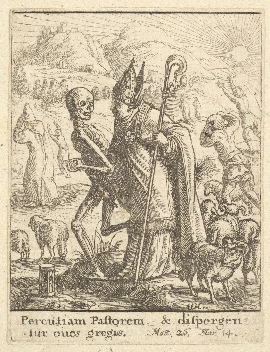 Bishop, from the Dance of Death by Wenceslaus Hollar, print, 1651-1800