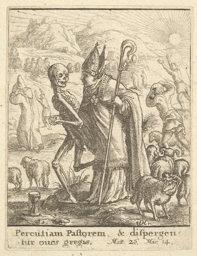 Bishop, from the Dance of Death by Wenceslaus Hollar, print, 1651-1800