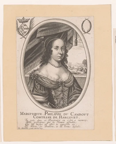 Portret van Marguerite-Philippe du Cambout by anonymous, print, 1644-1668