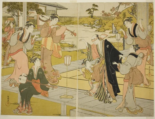 Oboshi Yuranosuke at the Ichiriki Teahouse, from scene VII in the Storehouse of Loyal Retainers by Kubo Shunman (窪俊満), print, 1780-1794