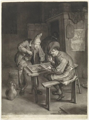 Triktrakspelers by Jacob Gole, print, 1670-1724