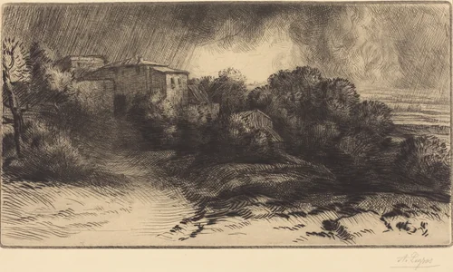 View of a Farm Seen in a Storm (La ferme de Brieux (Effet d'orage)) by Alphonse Legros, print, 1837-1911