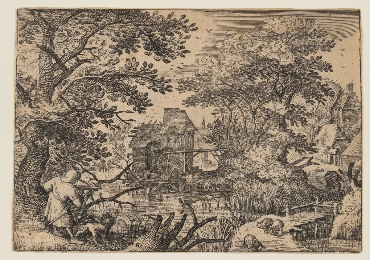 River Landscape with a Sportsman by Herman Duning, print, 1600-1624