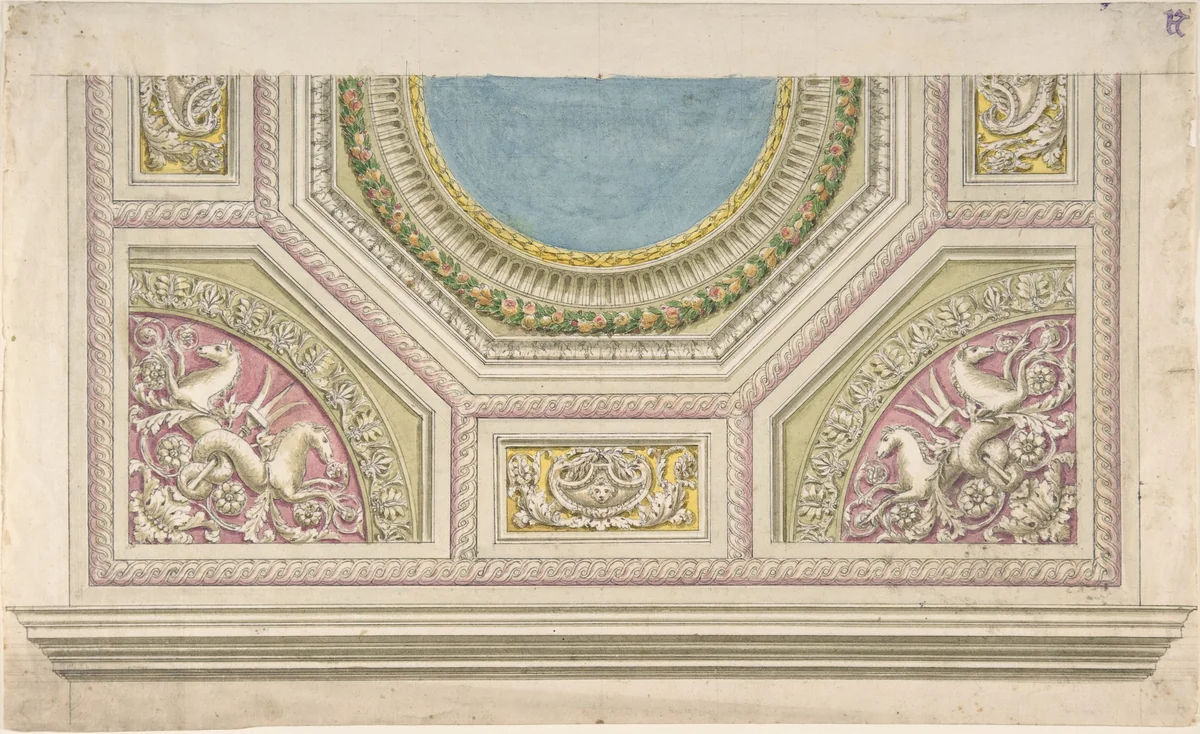 Design for a Decorated Ceiling by anonymous, drawing, 1800-1900