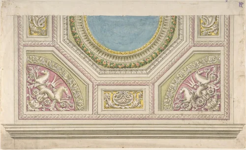 Design for a Decorated Ceiling by anonymous, drawing, 1800-1900