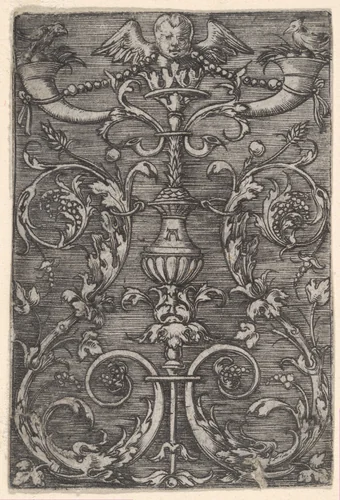Ornamental Design with an Angels Head at Top by Albrecht Altdorfer, print, 1500-1538