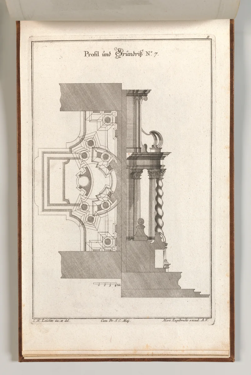 Floorplan and Side View of an Altar, Plate g (2) from 'Unterschiedliche Neu Inventierte Altäre mit darzu gehörigen Profillen u. Grundrißen.' by Johann Michael Leüchte, book, 1745-1755