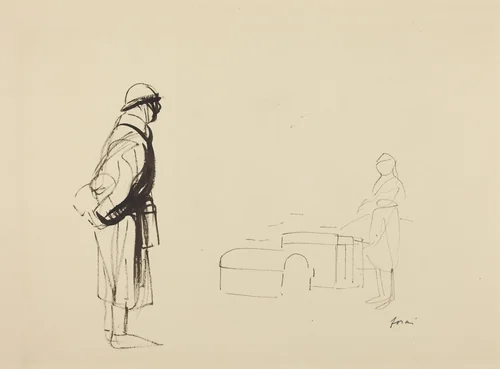 a) Poilu and Nurse (recto); b) Sketch for the Poilu (verso) by Jean-Louis Forain, drawing, 1914-1919