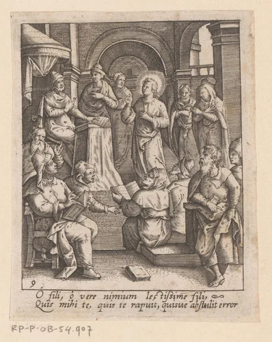 Christus tussen de schriftgeleerden in de tempel by Heinrich Ulrich, print, 1582-1671