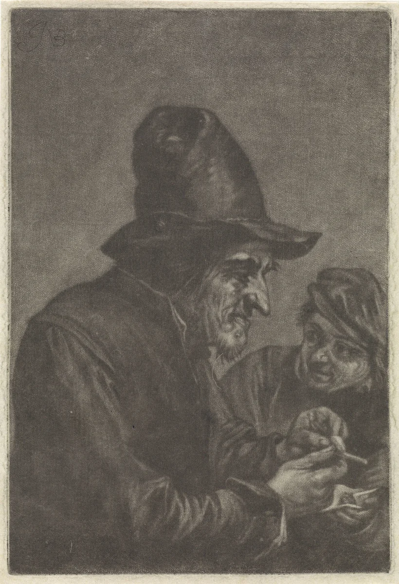 Boer stopt zijn pijp (variant B) by Jan van der Bruggen, print, 1659-1740