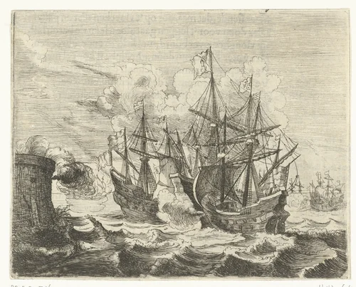 Zeeslag bij Gibraltar op 25 april 1607 by Willem Basse, print, 1632-1634