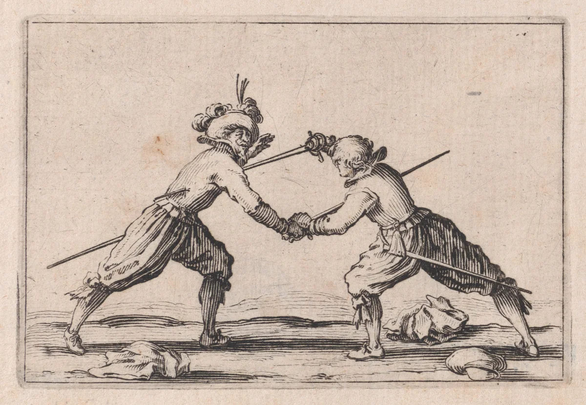 Le Duel a l'Épée (The Duel with Swords), from "Les Caprices" Series B, The Nancy Set by Jacques Callot, print, 1617-1620