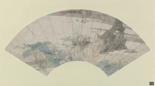 Zhou Dunyi admiring lotus flowers by Ren Xun, painting, 1867-1893