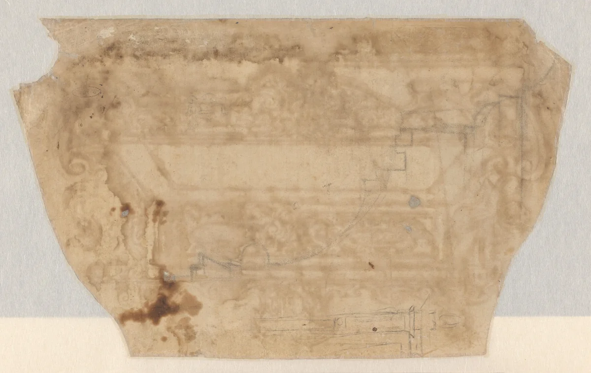 Schets van het vooraanzicht van een zetel (?) en profiel by anonymous, drawing, 1550-1580
