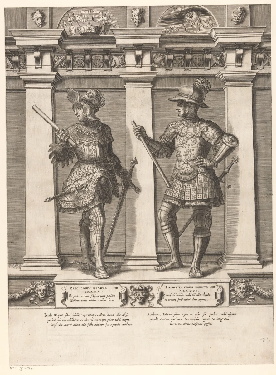 Dubbelportret van Babo en Rotherius van Habsburg by Gaspare Oselli, print, 1569
