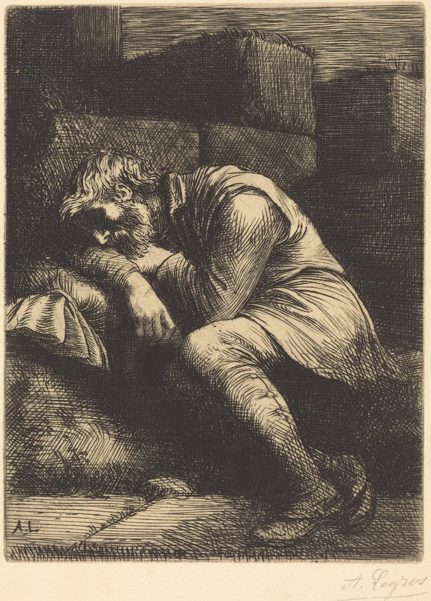 Sleeping Beggar (Mendiant endormi) by Alphonse Legros, print, 1837-1911