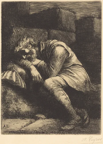 Sleeping Beggar (Mendiant endormi) by Alphonse Legros, print, 1837-1911