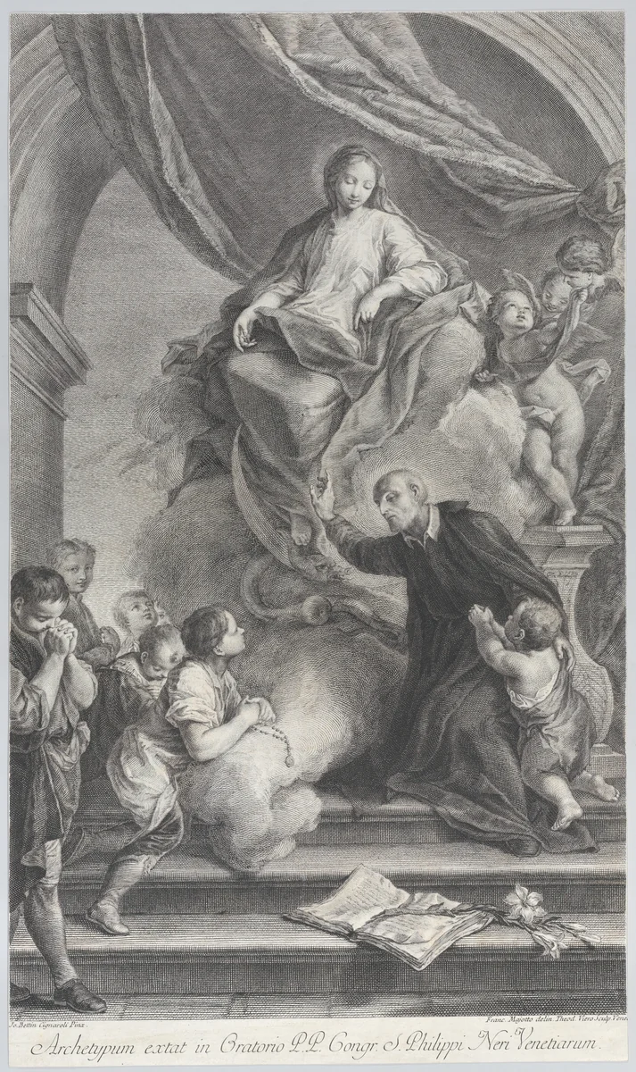 The Virgin appearing to San Filippo Neri by Teodoro Viero, print, 1760-1819