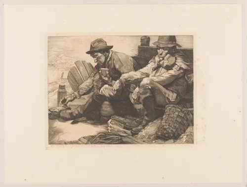 Twee schaftende arbeiders by Johannes Josephus Aarts, print, 1904