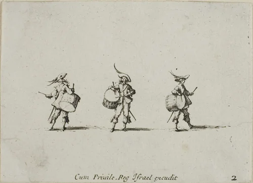 Drill with Drums, plate two from The Military Exercises by Jacques Callot, print, 1635