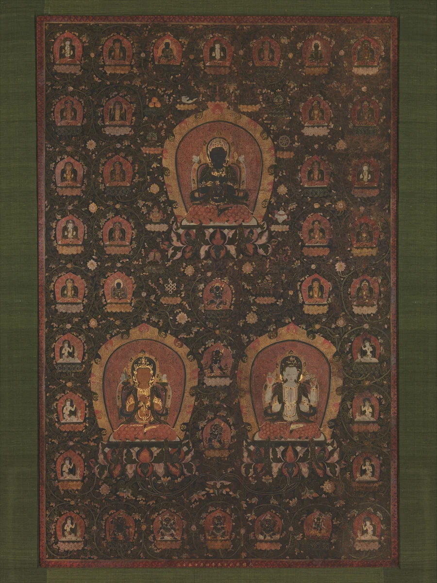 Mandala of Vajradhara, Manjushri and Sadakshari -Lokeshvara by Unidentified Artist, painting, 1479
