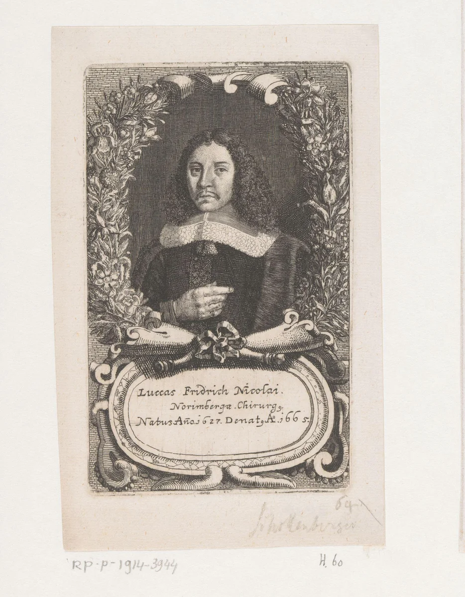 Portret van Lucas Friedrich Nicolai by Johann Jacob Schollenberger, print, 1665-1689