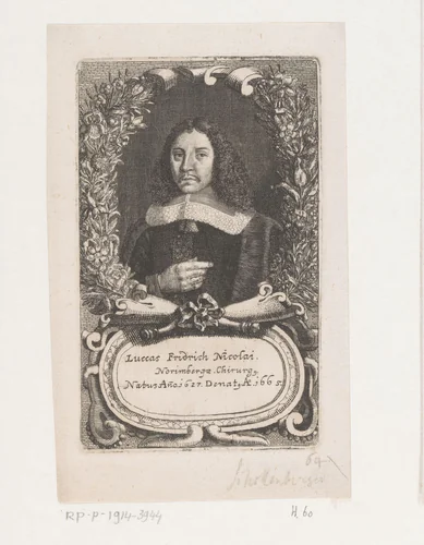 Portret van Lucas Friedrich Nicolai by Johann Jacob Schollenberger, print, 1665-1689