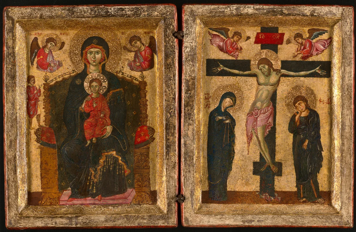 Diptych of the Virgin and Child Enthroned and the Crucifixion by Eastern Mediterranean or Italian, painting, 1275-1280