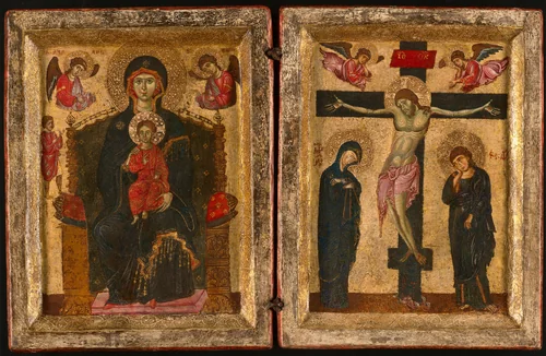 Diptych of the Virgin and Child Enthroned and the Crucifixion by Eastern Mediterranean or Italian, painting, 1275-1280