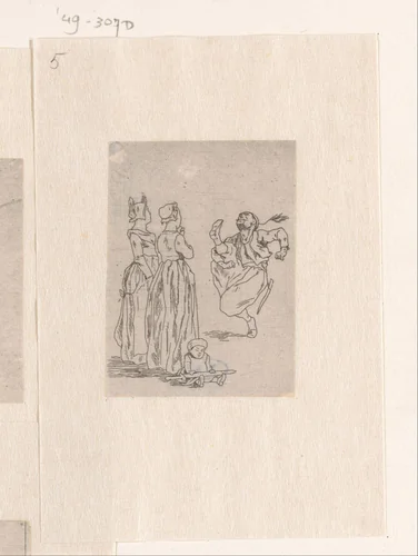 Zoeaaf, twee vrouwen en een kind by Félicien Rops, print, 1863