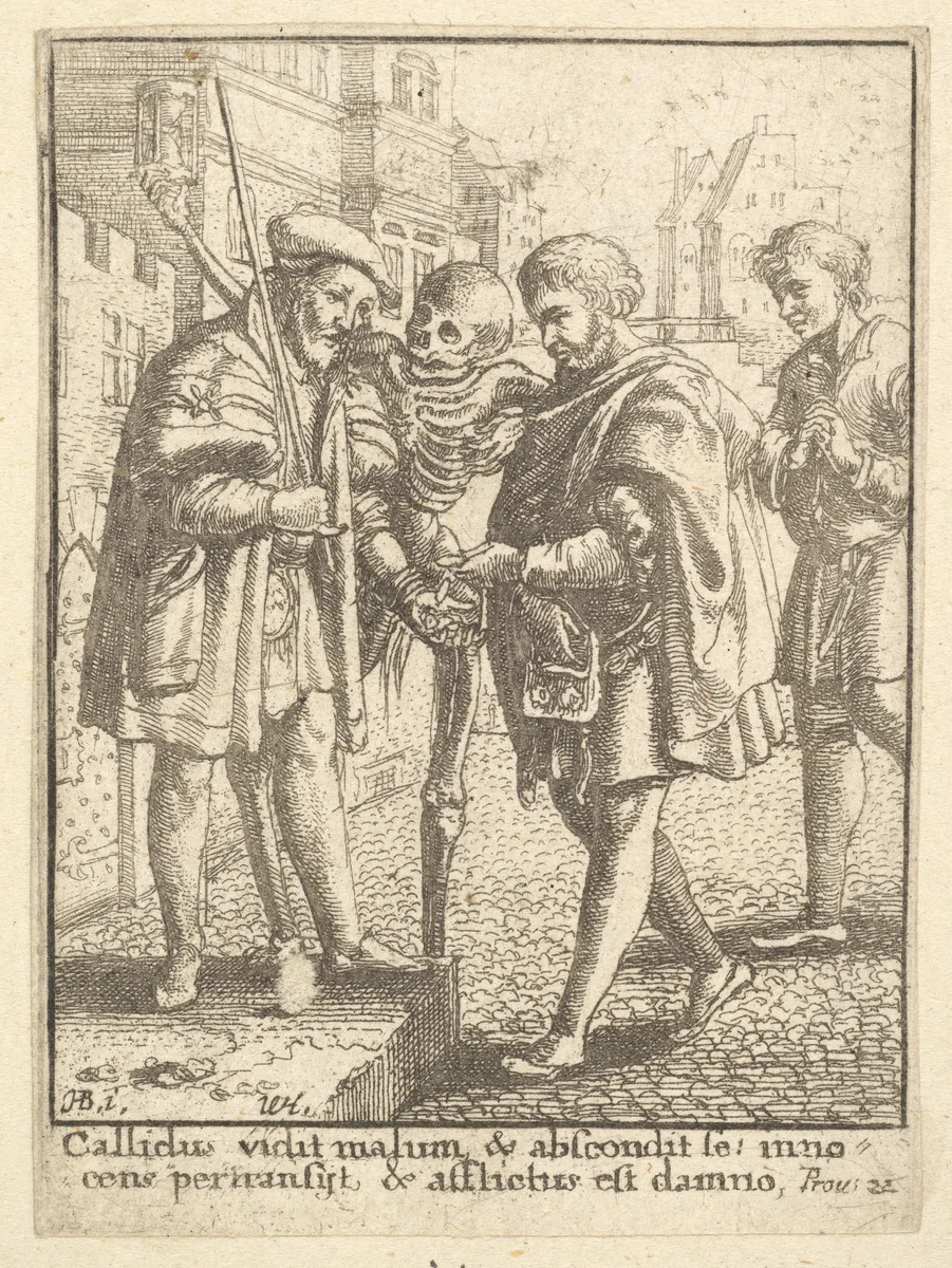 The Advocate and Death, from the Dance of Death by Wenceslaus Hollar, print, 1651-1800