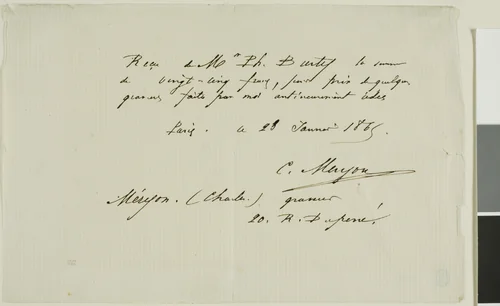Receipt by Charles Meryon, drawing, 1865