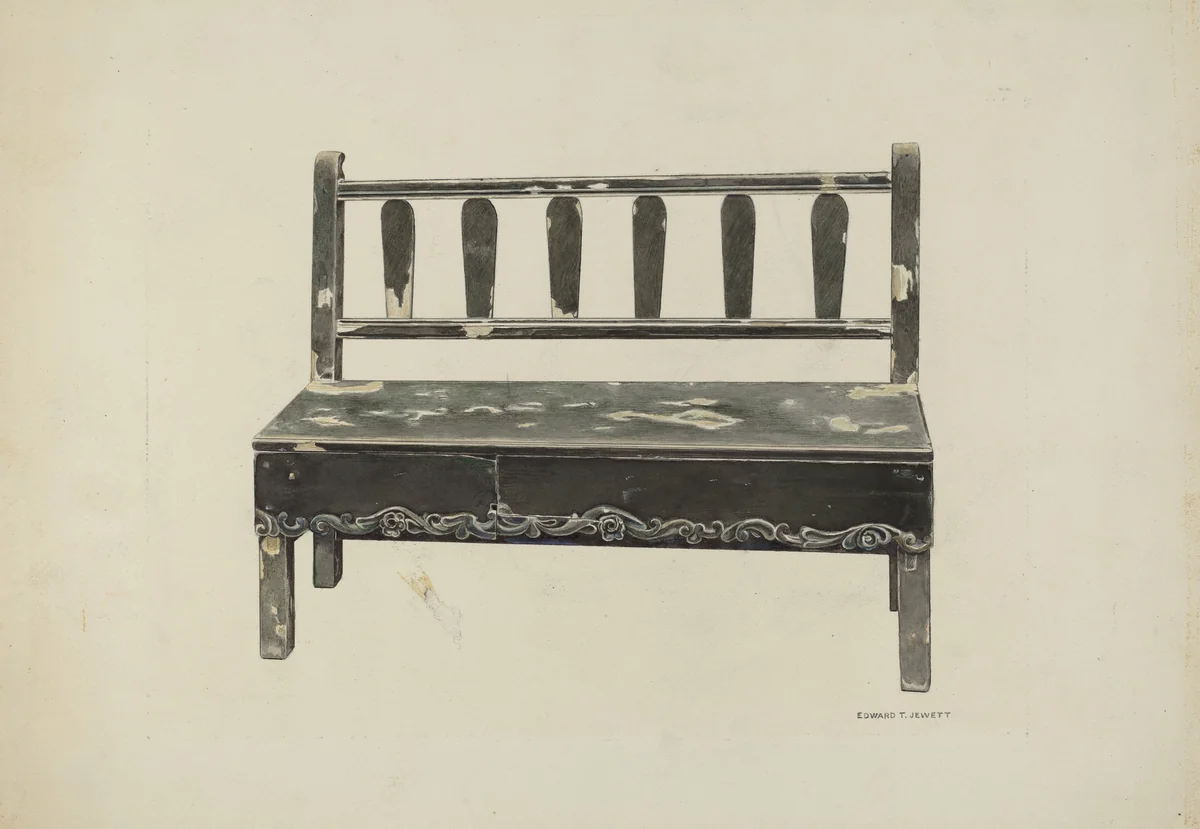 Spanish Colonial Mission Bench by Edward Jewett, index of american design, 1937