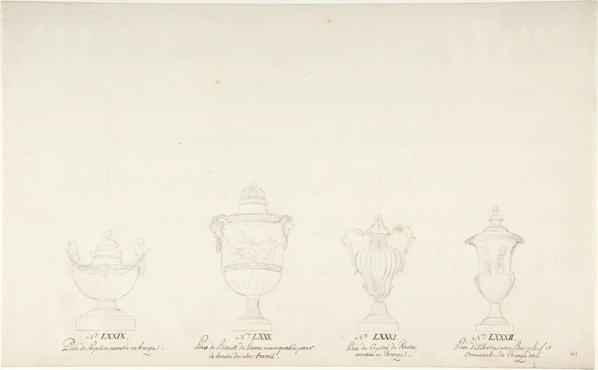 Design for Four Vases by anonymous, drawing, 1765-1790
