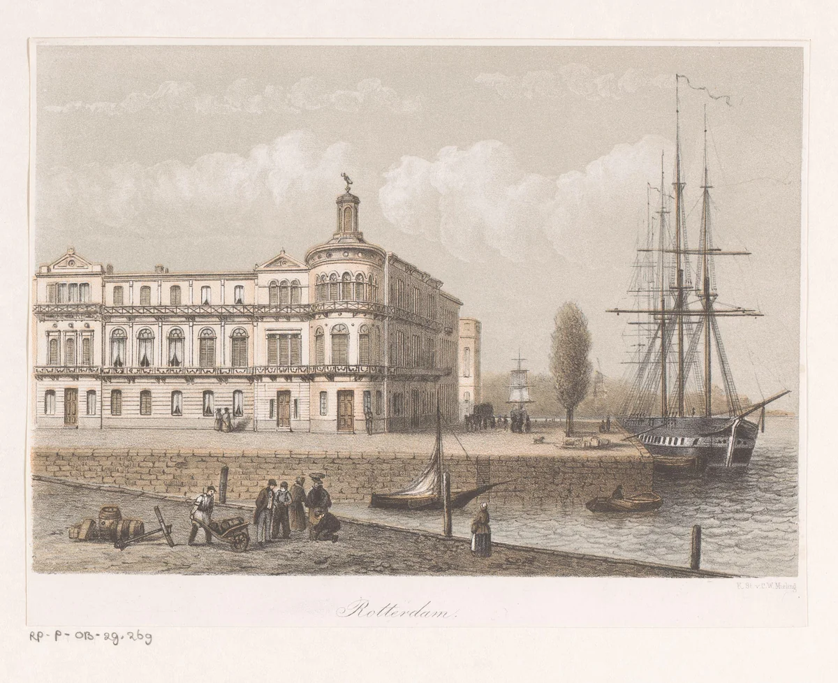 Gezicht op de Koninklijke Nederlandsche Yachtclub in Rotterdam by anonymous, print, 1863