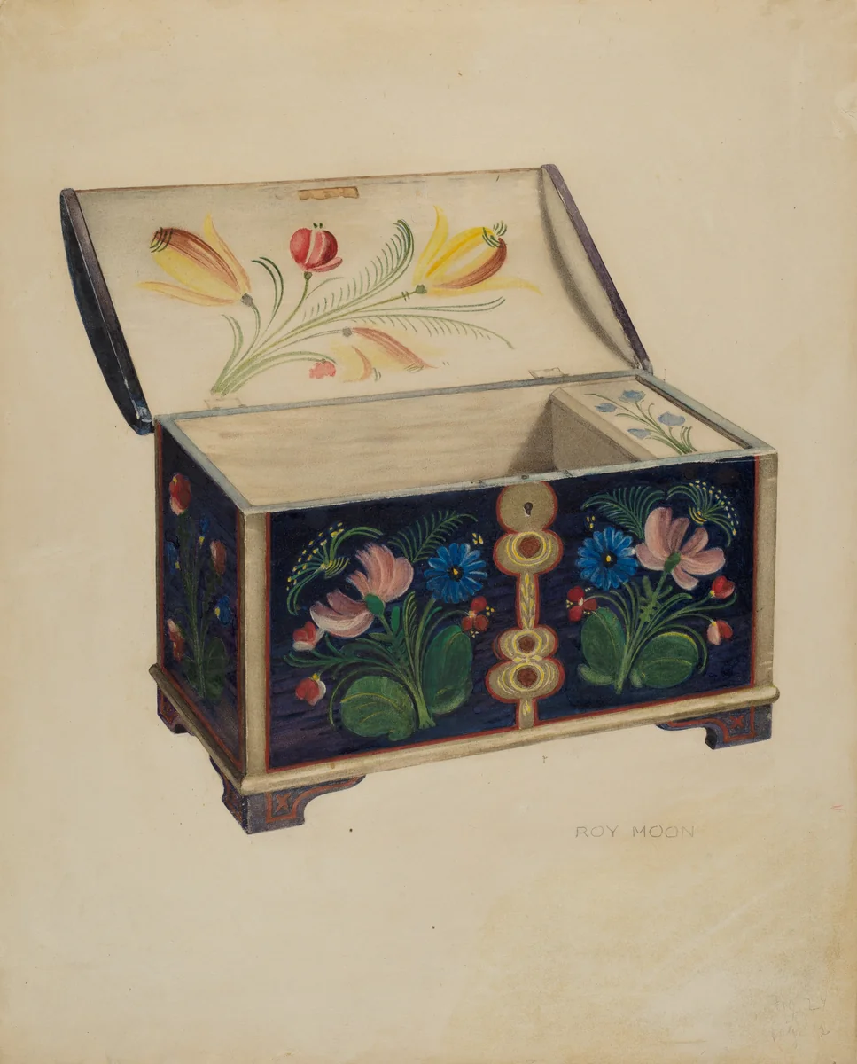 Painted Wooden Chest or Casket by Roy Moon, index of american design, 1939