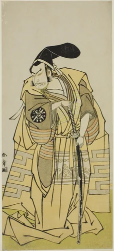 The Actor Nakamura Nakazo I as Kudo Suketsune (?) in the Play Iro Moyo Aoyagi Soga (?), Performed at the Nakamura Theater (?) in the Second Month, 1775 (?) by Katsukawa Shunsho (勝川 春章), print, 1770-1780
