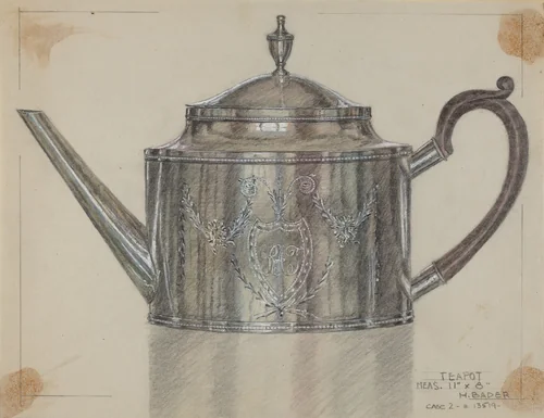 Silver Teapot by Herman Bader, index of american design, 1937