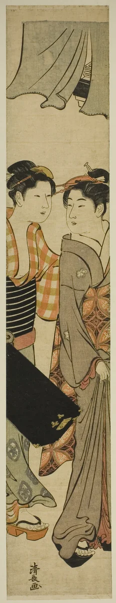 Geisha and Her Maid Carrying a Shamisen Box by Torii Kiyonaga (鳥居清長), print, 1776-1786