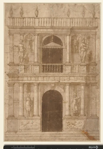 Ontwerp voor een façade van een raadhuis by Giovanni Battista Trotti, drawing, 1565-1619
