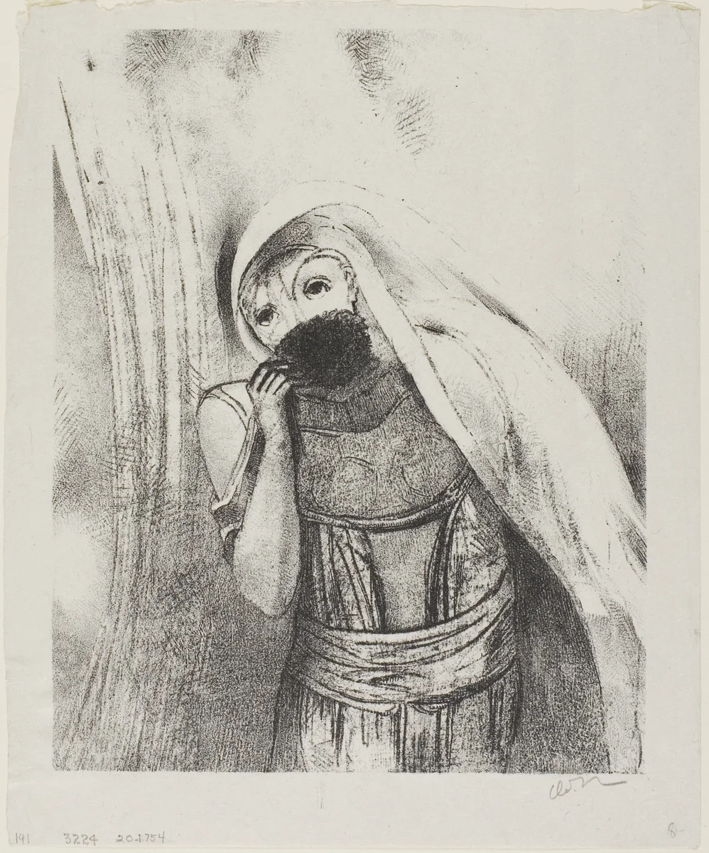 She Draws From Her Bosom a Sponge, Perfectly Black, and Covers it With Kisses, plate 8 of 24 by Odilon Redon, print, 1896