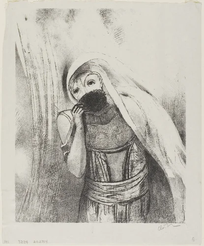 She Draws From Her Bosom a Sponge, Perfectly Black, and Covers it With Kisses, plate 8 of 24 by Odilon Redon, print, 1896