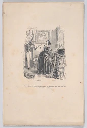 As the new Actaeon, I surprised Diana, not in her bath but with a dealer in the bathroom, from "Little Miseries of Human Life" by J. J. Grandville, print, 1843